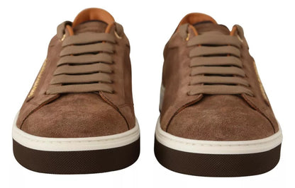 Brown Suede Logo Low Top Sneakers Men Shoes