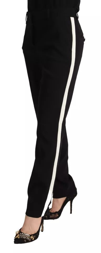 Black White Stripes Wool Tapered Pants