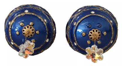 Gold Brass Blue Christmas Ball Crystal Hook Jewelry Earrings