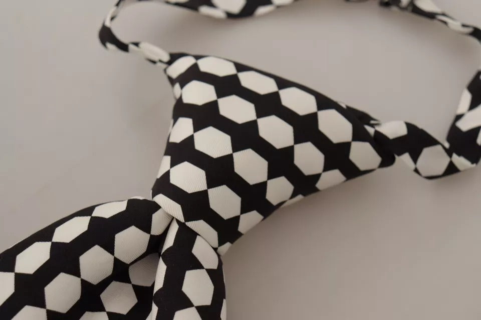 Black White Geometric 100% Silk Adjustable Tie Men