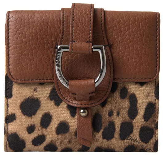 Brown Leopard French Flap Leather Bifold Cardholder Wallet