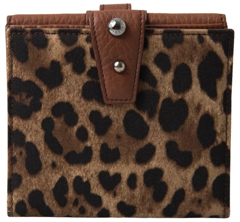 Brown Leopard French Flap Leather Bifold Cardholder Wallet