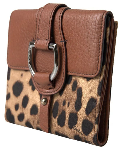 Brown Leopard French Flap Leather Bifold Cardholder Wallet