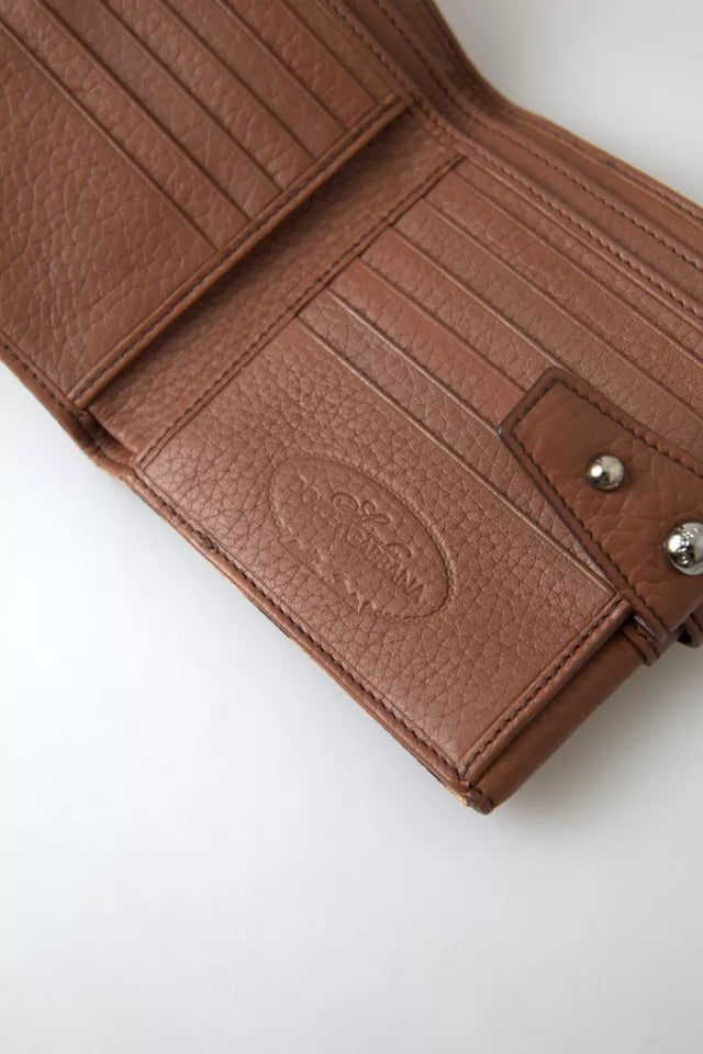 Brown Leopard French Flap Leather Bifold Cardholder Wallet