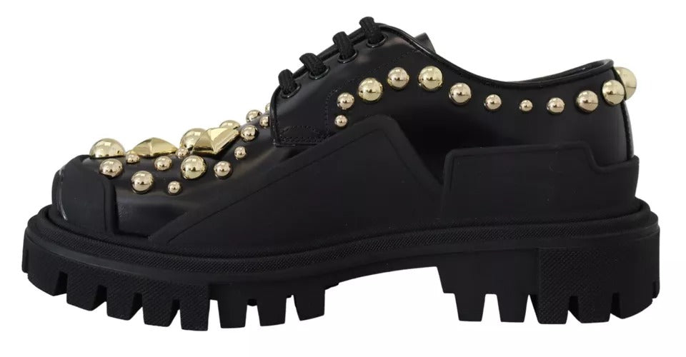 Black Leather Trekking Derby Embellished Shoes