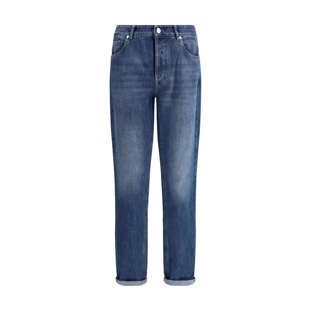 Blue Cotton Straight-Leg Jeans