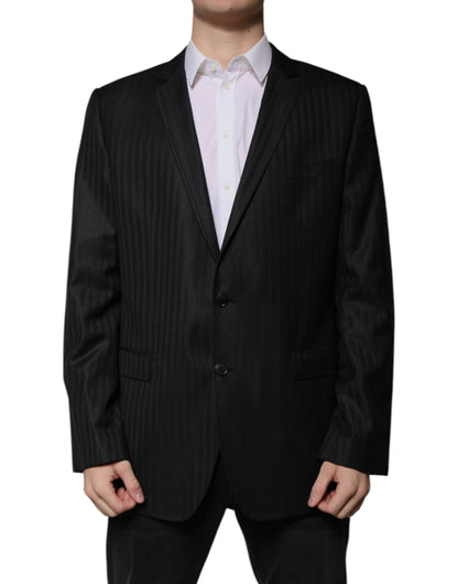 Black Stripe Wool Single Breasted Blazer