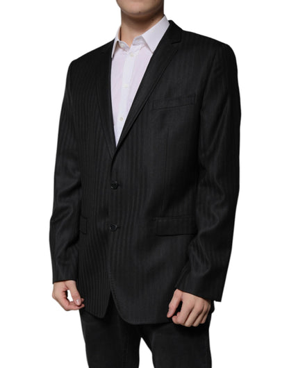 Black Stripe Wool Single Breasted Blazer