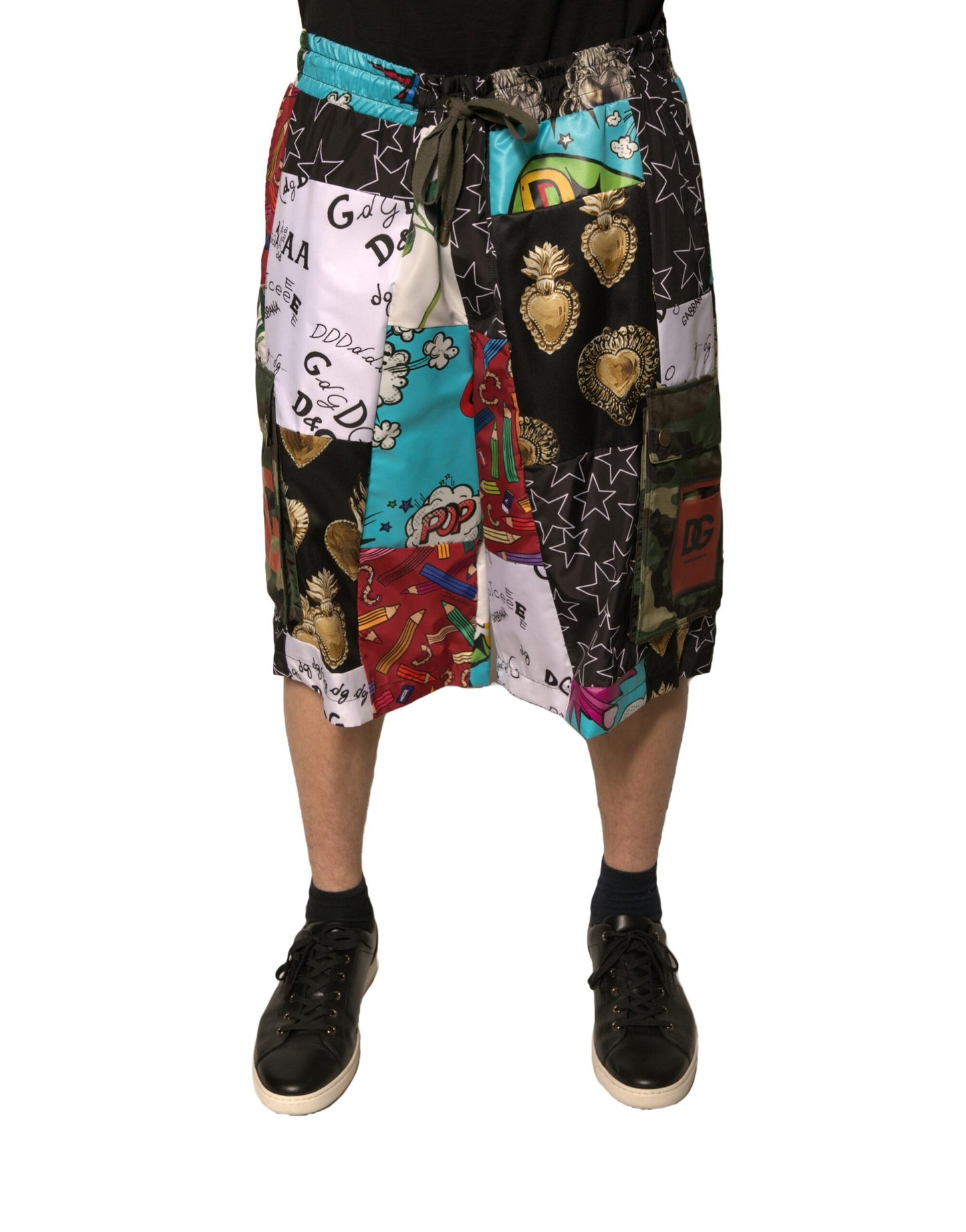 Multicolor Patchwork Cargo Bermuda Shorts