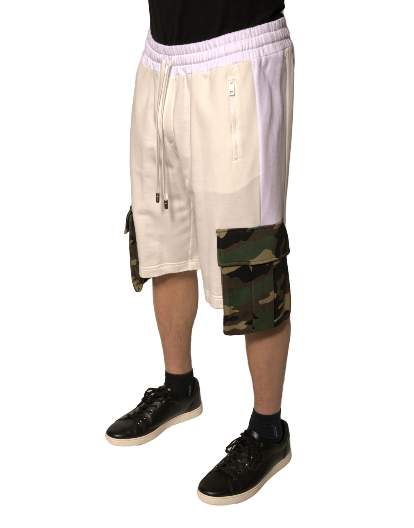 Beige Cotton Men Casual Cargo Bermuda Shorts