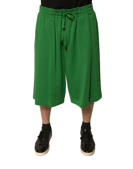 Green Cotton Blend Men Bermuda Shorts