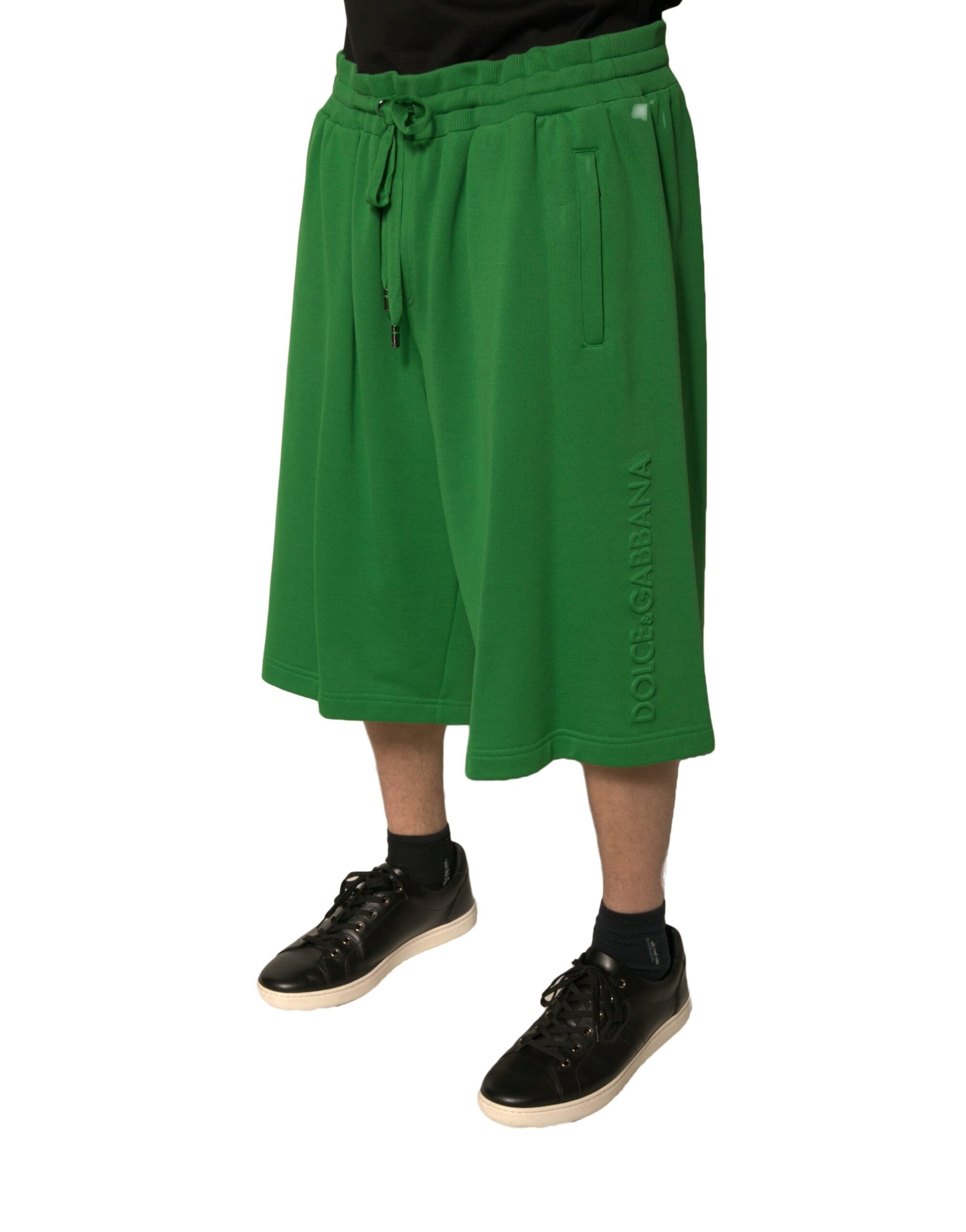 Green Cotton Blend Men Bermuda Shorts