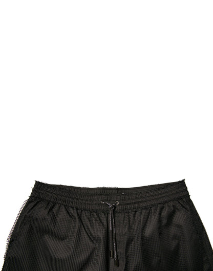 Black Polyester Jersey Mid Waist Shorts