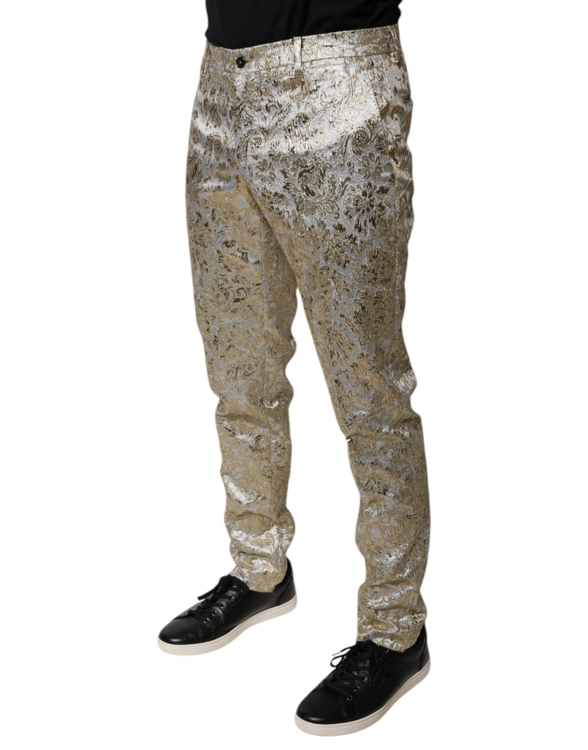 Gold Floral Jacquard Men Dress Pants