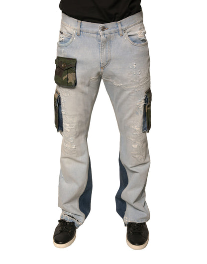 Light Blue Cotton Cargo Straight Denim Jeans