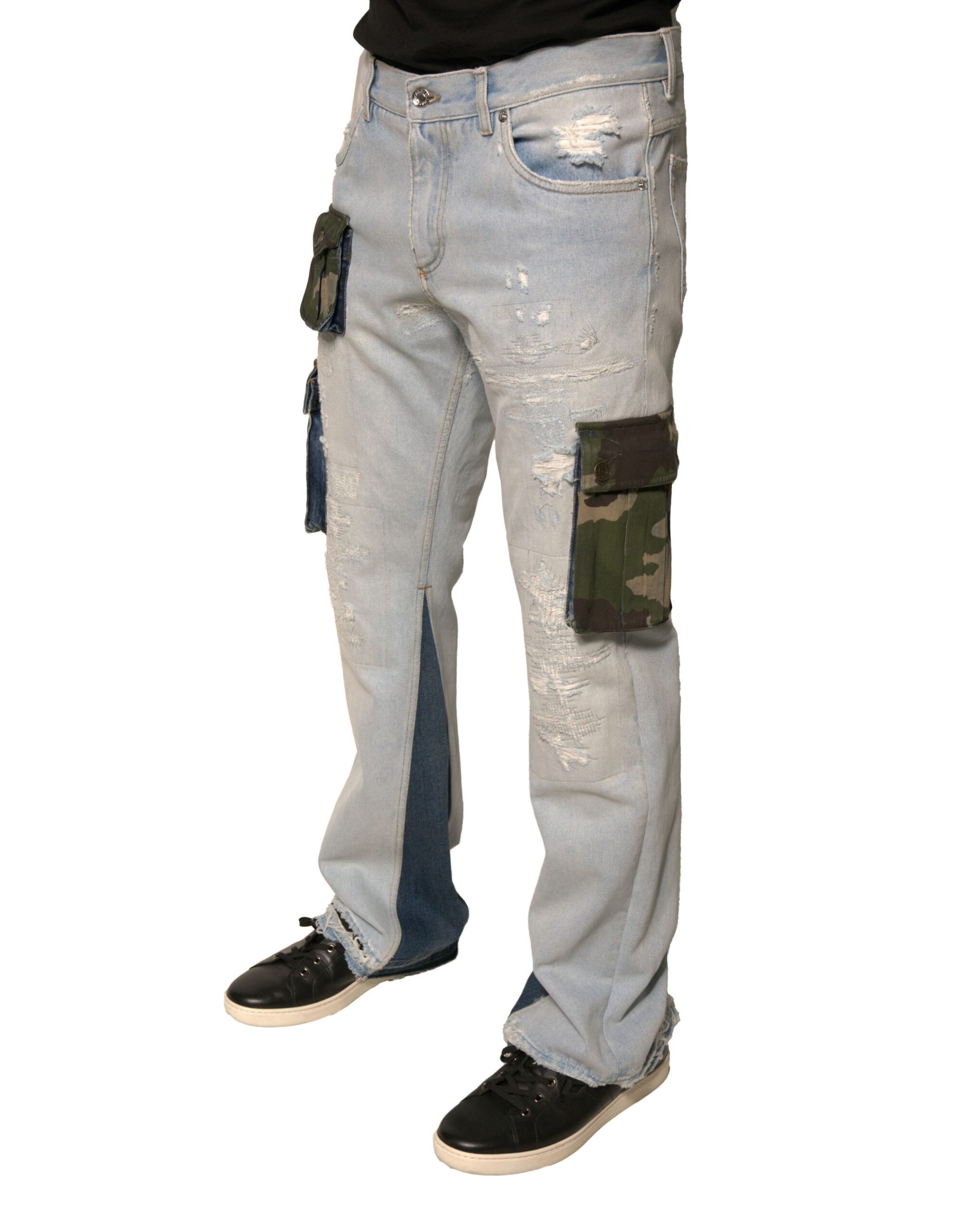 Light Blue Cotton Cargo Straight Denim Jeans