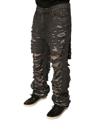 Gray Tattered Cotton Straight Men Denim Jeans