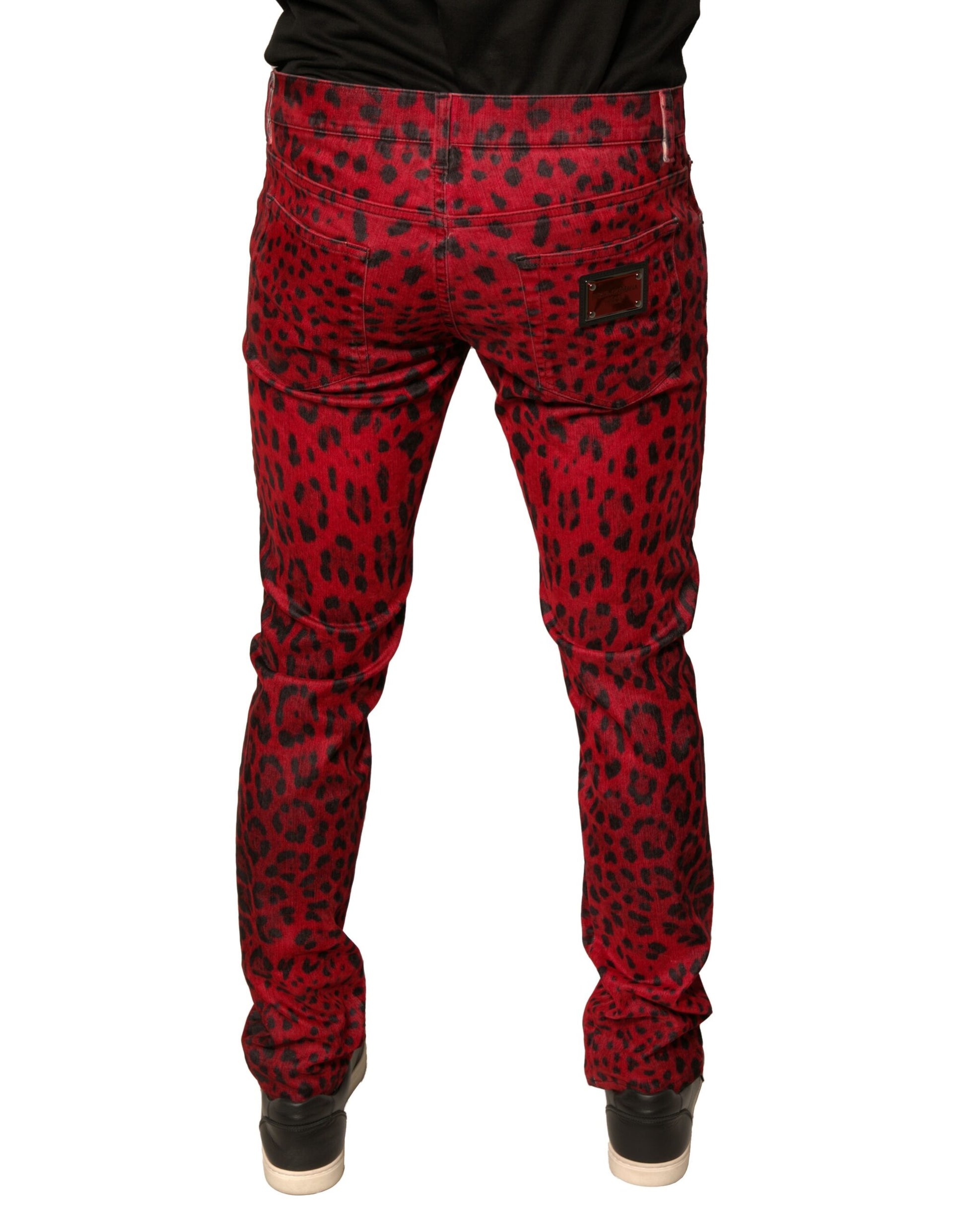 Red Leopard Cotton Stretch Skinny Denim Jeans