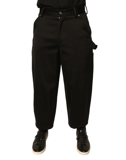 Black Cotton Mid Waist Cropped Pants