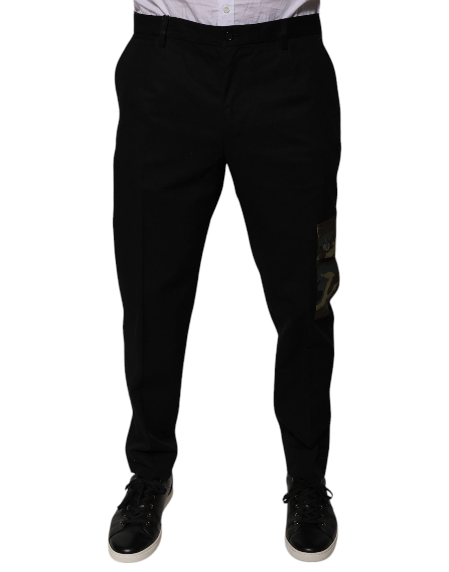 Black Cotton Men Cargo Casual Pants