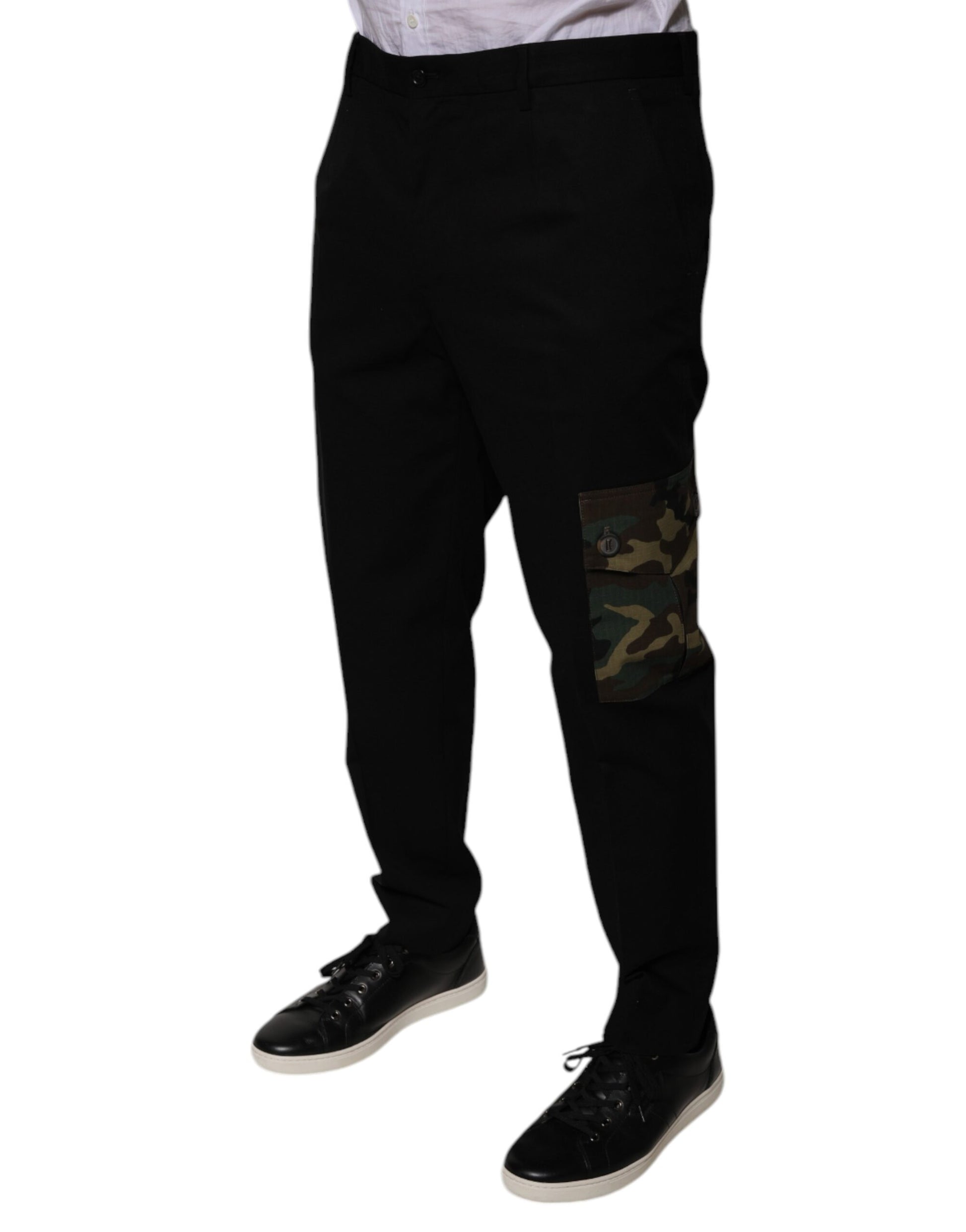 Black Cotton Men Cargo Casual Pants