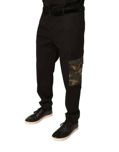 Black Cotton Men Cargo Casual Pants