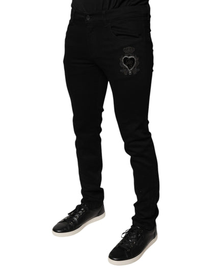 Black DG Crown Logo Cotton Skinny Denim Jeans