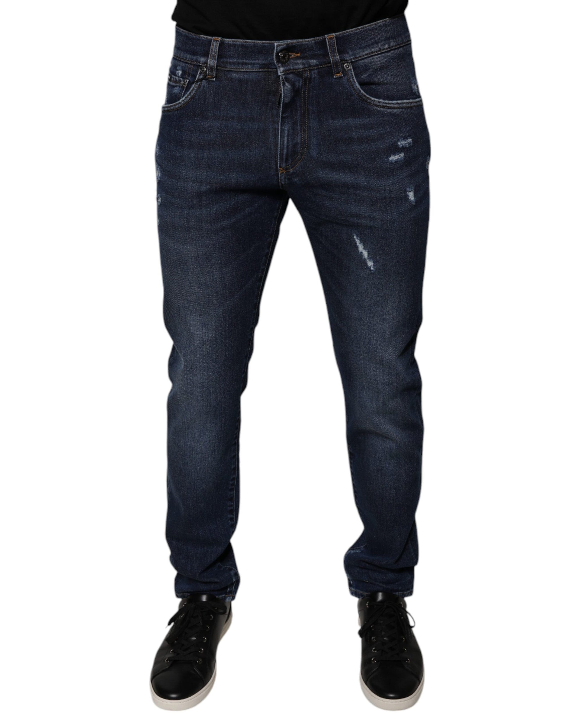 Dark Blue Cotton Logo Skinny Denim Jeans