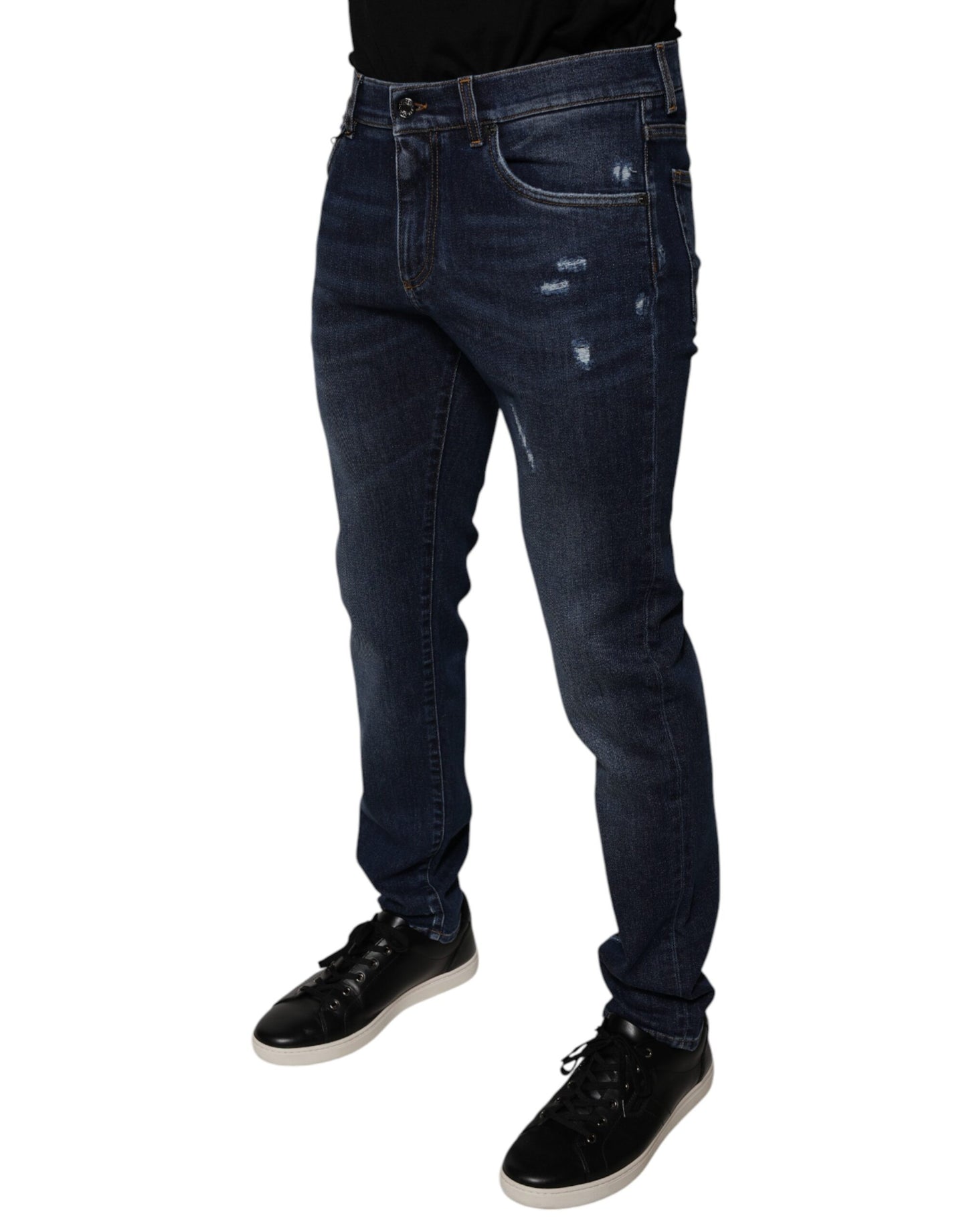 Dark Blue Cotton Logo Skinny Denim Jeans