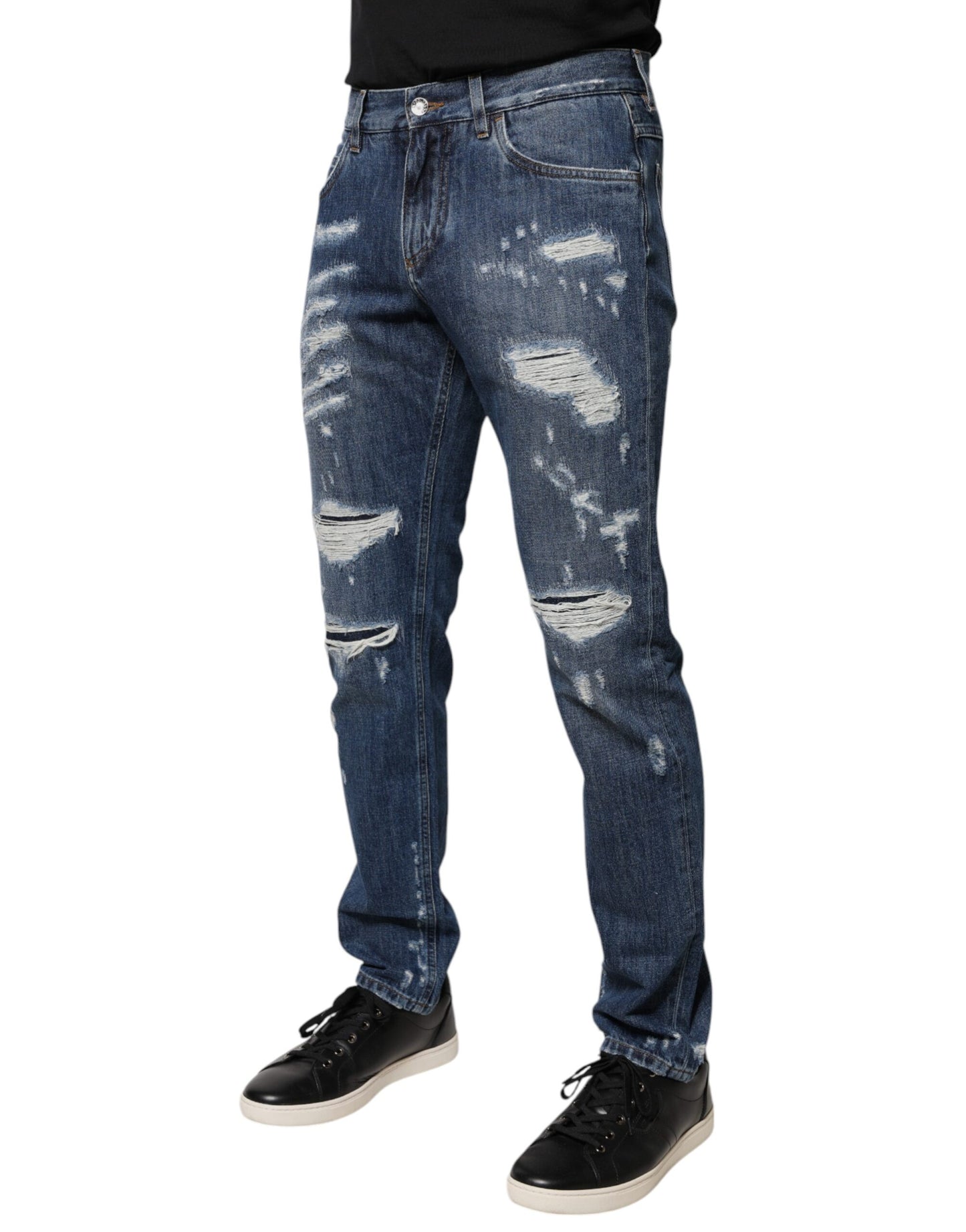 Blue Cotton Tattered Skinny Denim Jeans