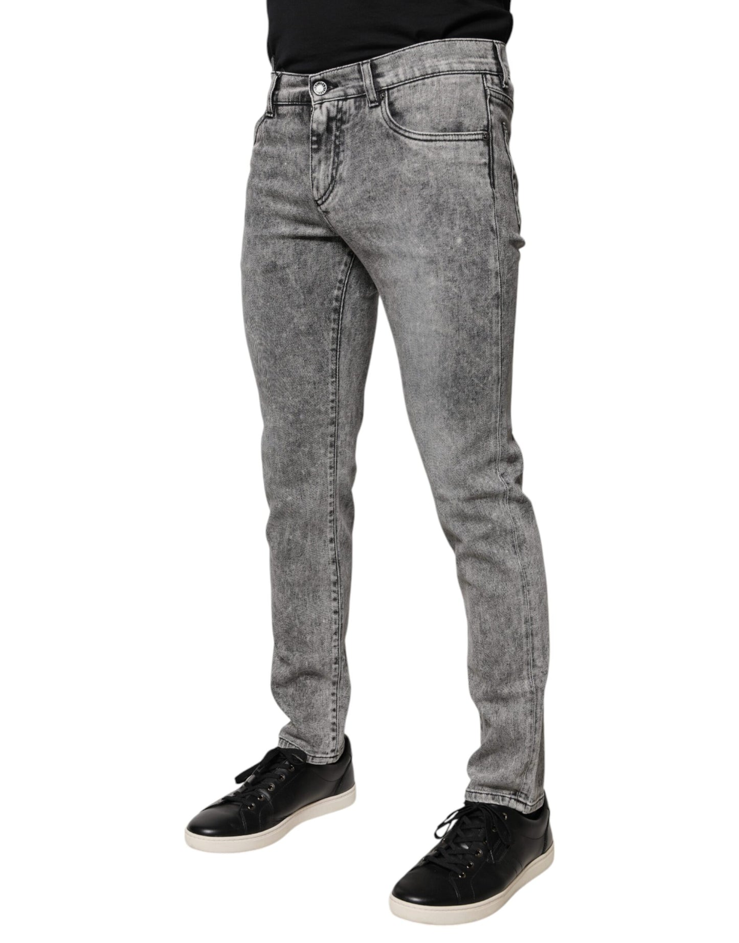 Gray Logo Plaque Cotton Slim Fit Denim Jeans