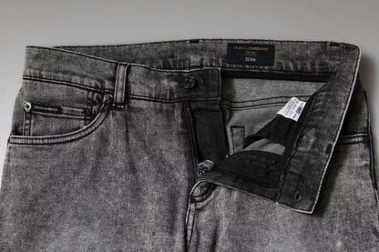 Gray Logo Plaque Cotton Slim Fit Denim Jeans