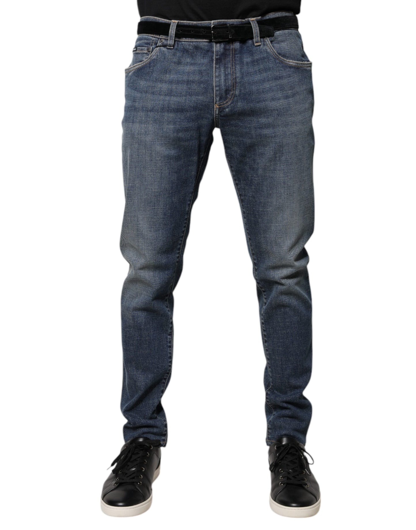 Blue Logo Plaque Cotton Skinny Denim Jeans