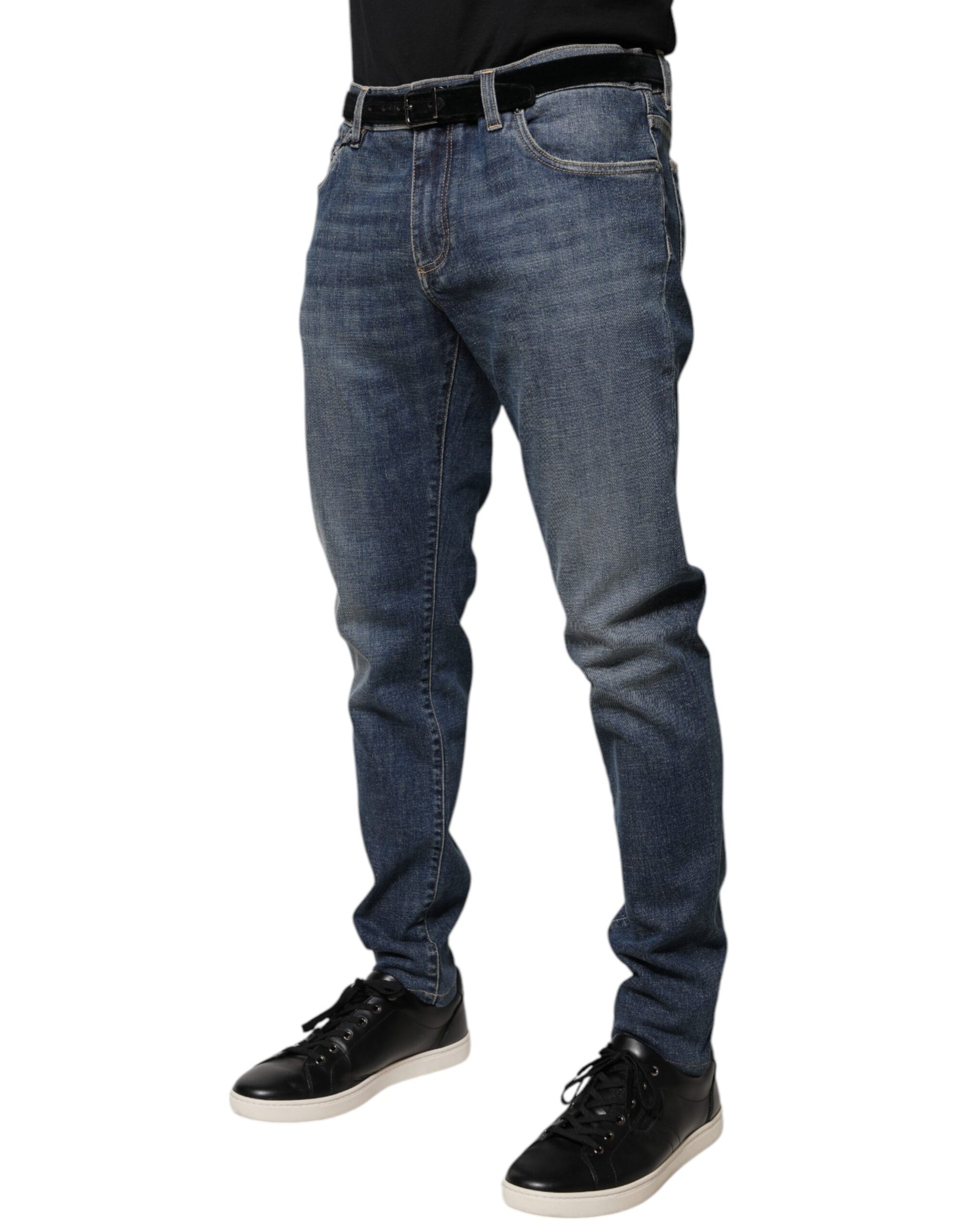 Blue Logo Plaque Cotton Skinny Denim Jeans