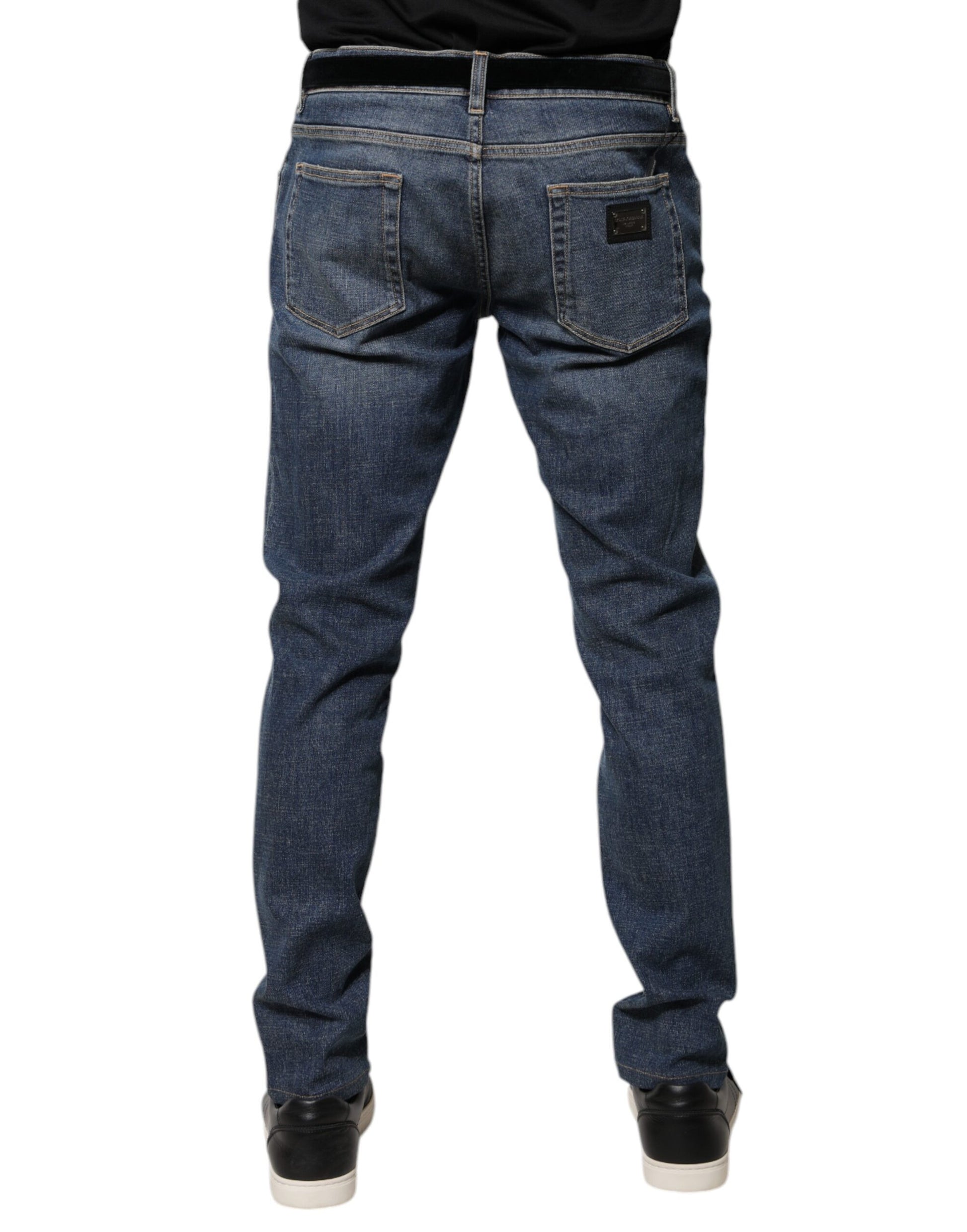 Blue Logo Plaque Cotton Skinny Denim Jeans