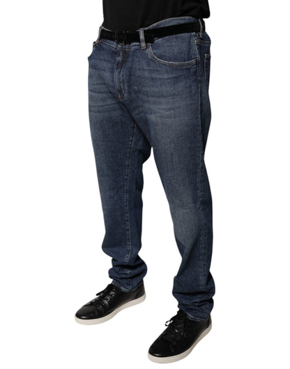 Dark Blue Cotton Logo Skinny Denim Jeans