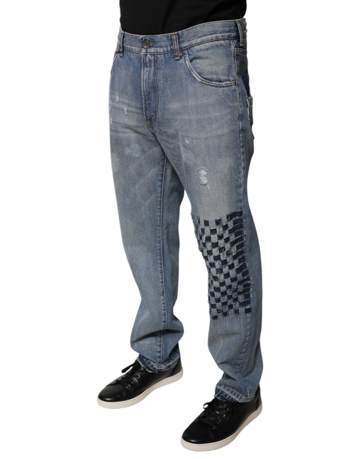 Light Blue Patterned Cotton Men Denim Jeans