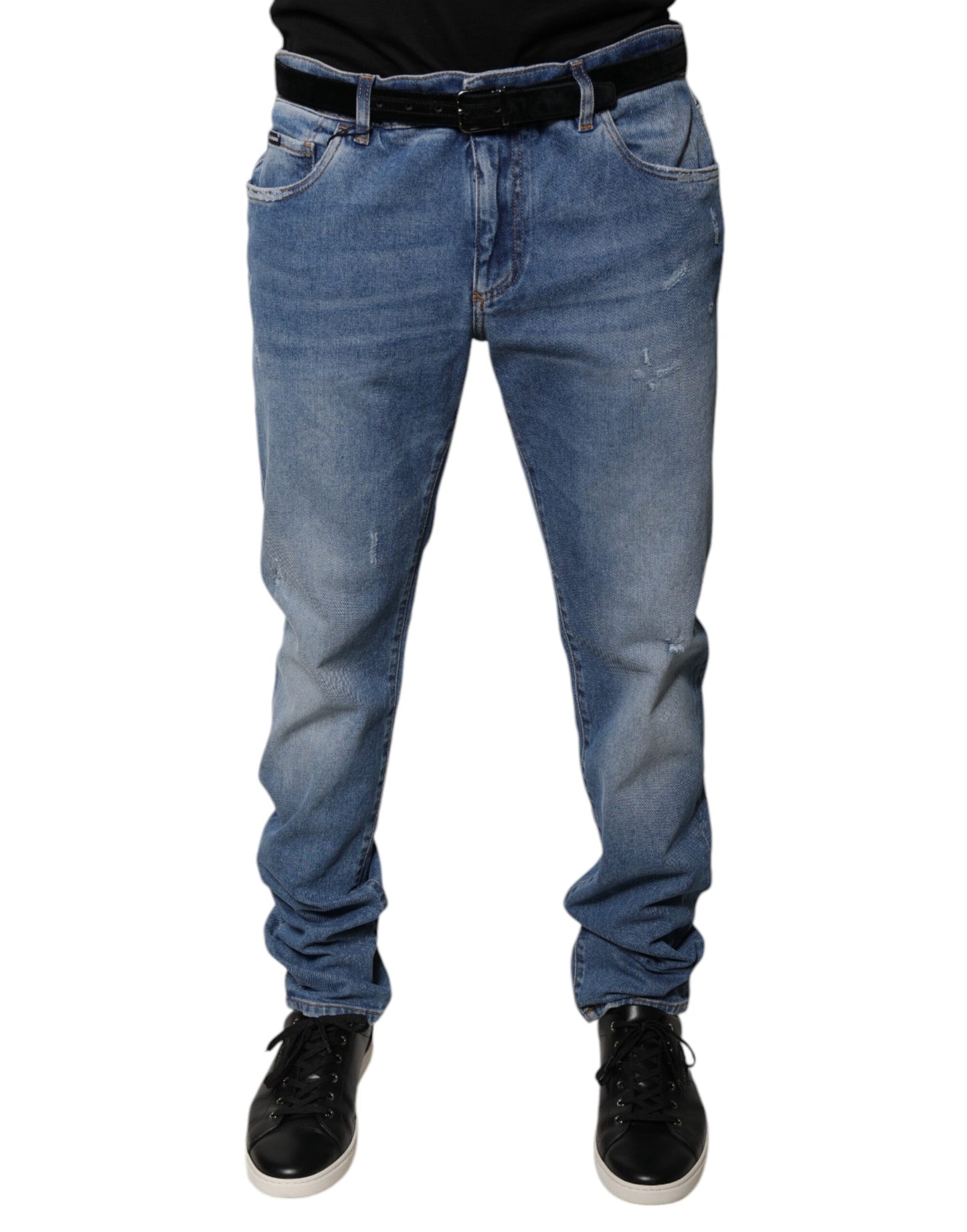 Light Blue Cotton Men Skinny Denim Jeans