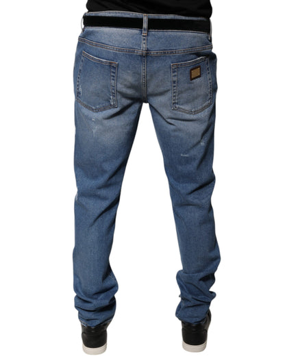 Light Blue Cotton Men Skinny Denim Jeans