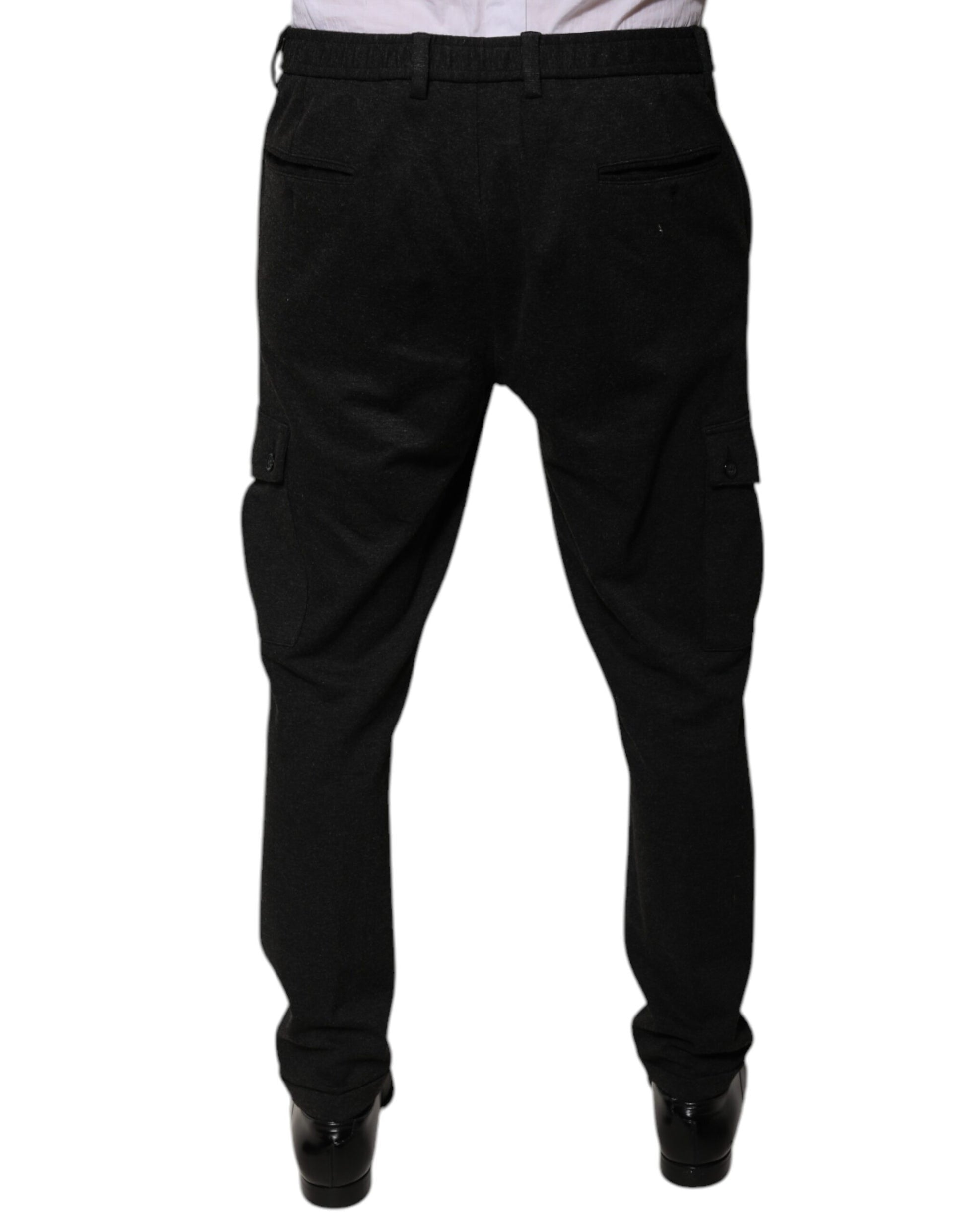 Black Viscose Cargo Men Casual Pants