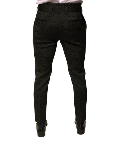 Black Brocade Polyester Skinny Men Dress Pants