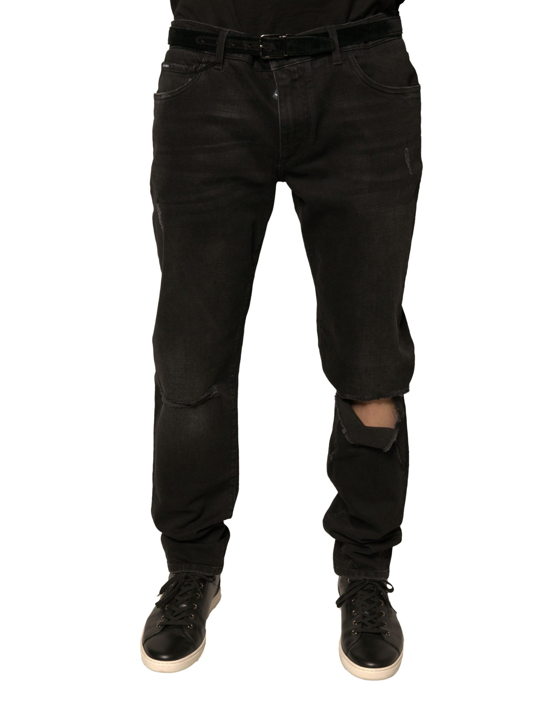 Black Ripped Logo Cotton Skinny Denim Jeans