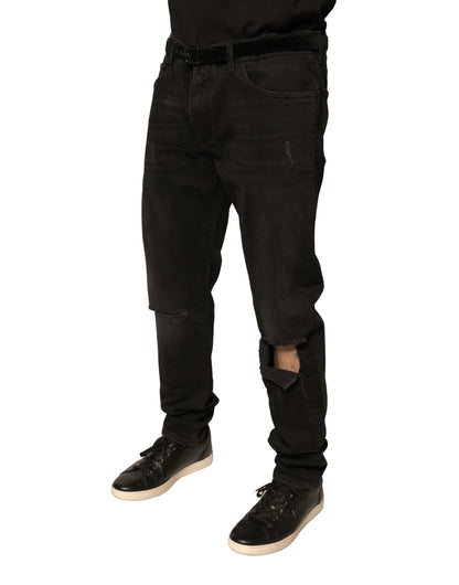 Black Ripped Logo Cotton Skinny Denim Jeans