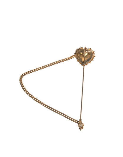 Gold 925 Sterling Silver Sacred Heart Pin Collar Brooch