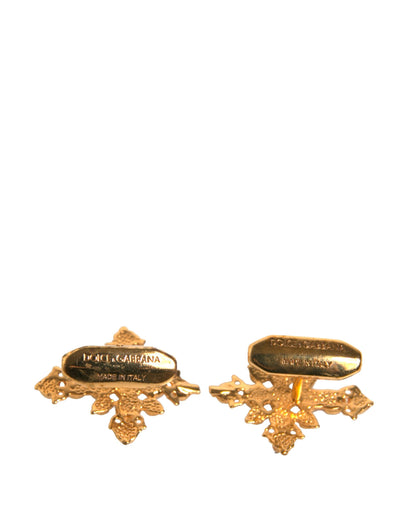 Gold Tone Brass Cross Crystal Cufflink