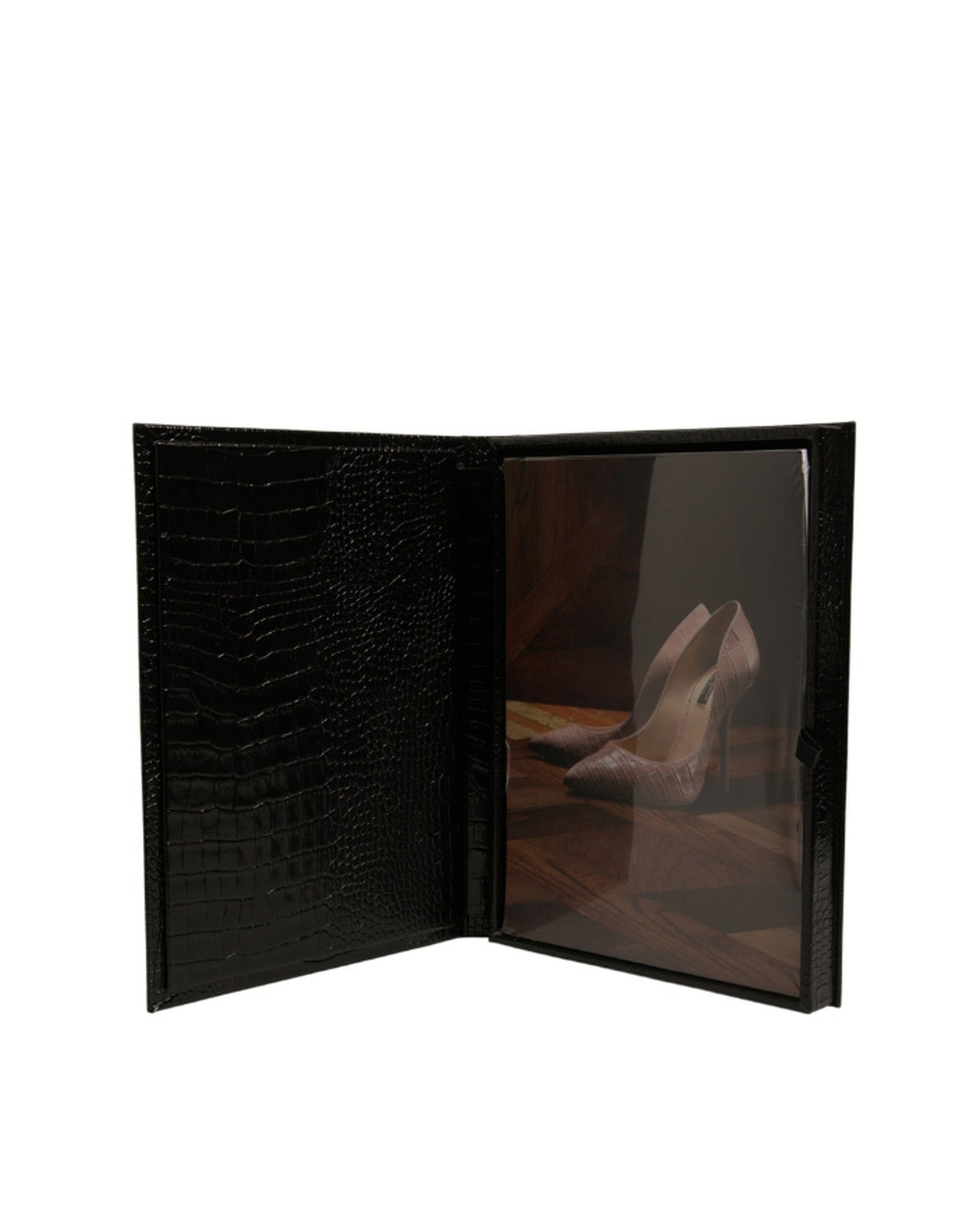 Elegant Black Leather Logo Plaque Holder Catalogue Case