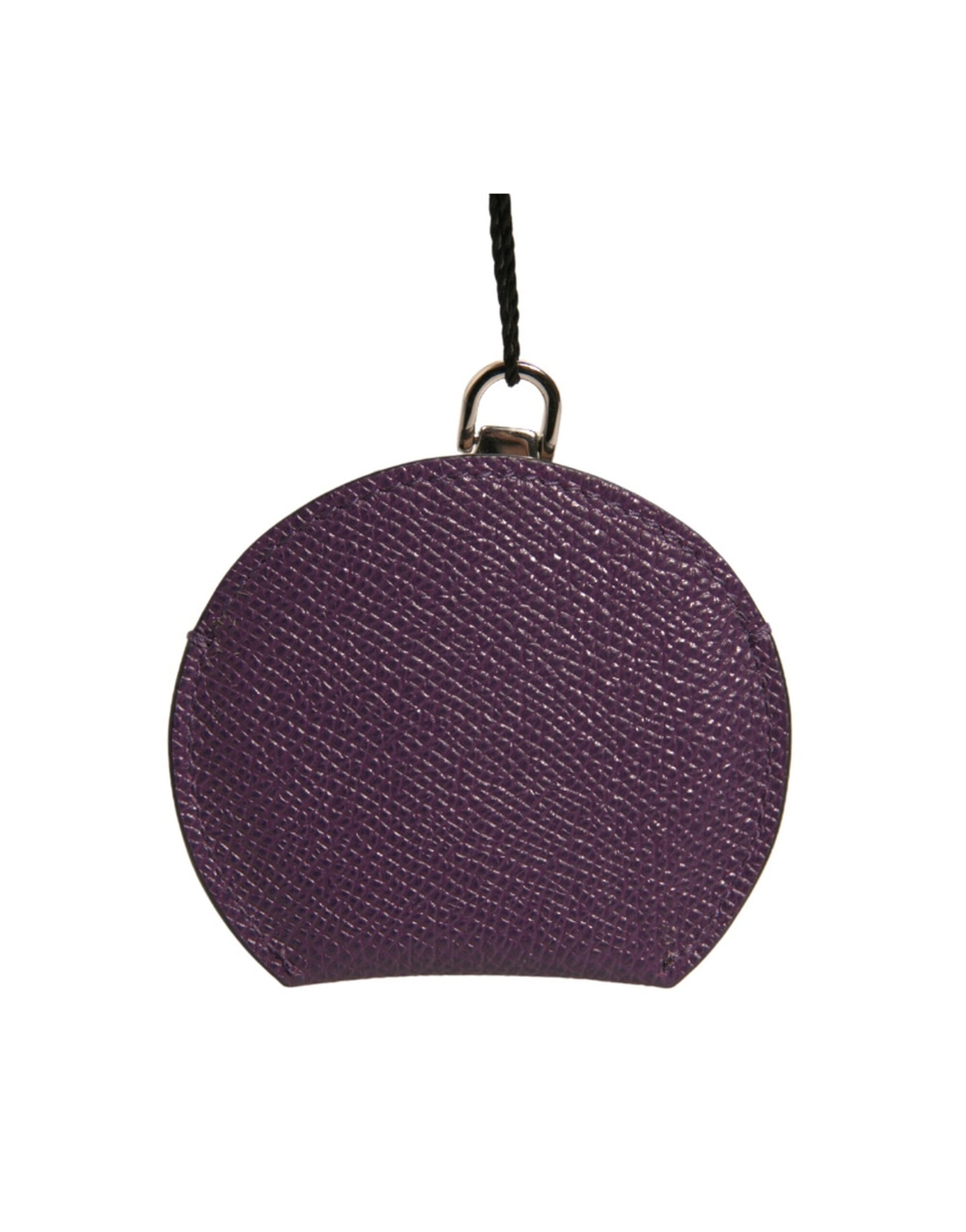 Purple Calfskin Leather Round Logo Hand Mirror Holder