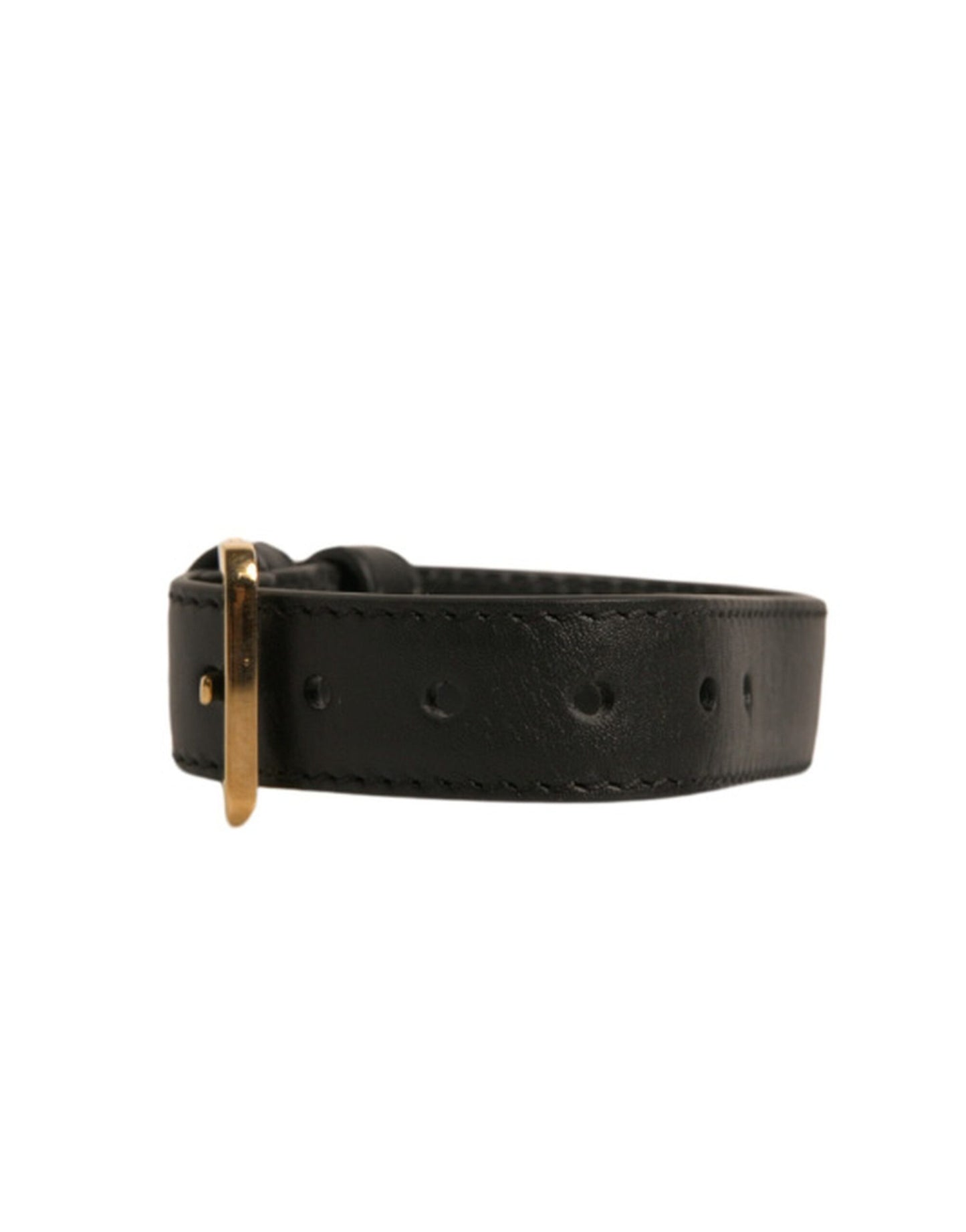 Black Textured Leather Gold Tone Metal Buckle Armband