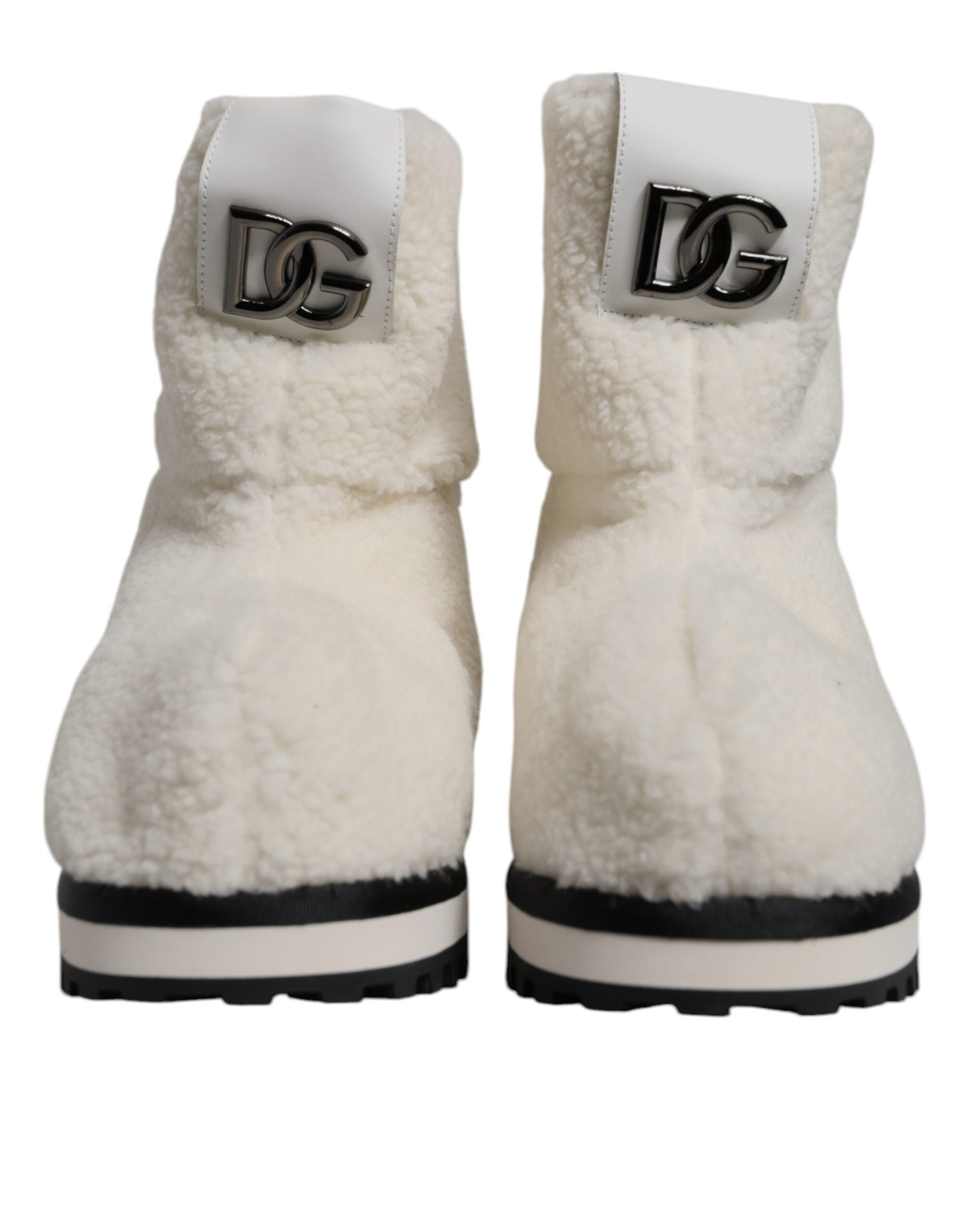 White Plush Logo Padded Mid Calf Boots Shoes