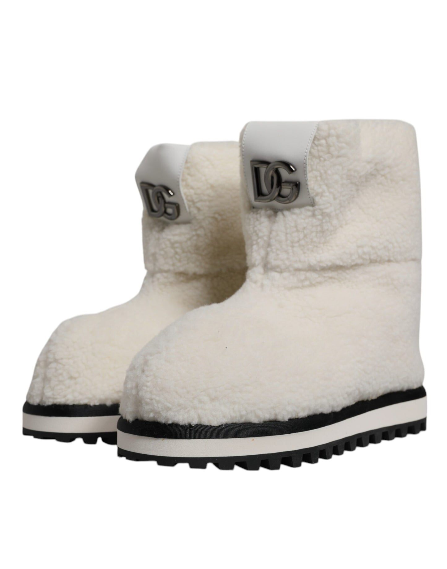 White Plush Logo Padded Mid Calf Boots Shoes